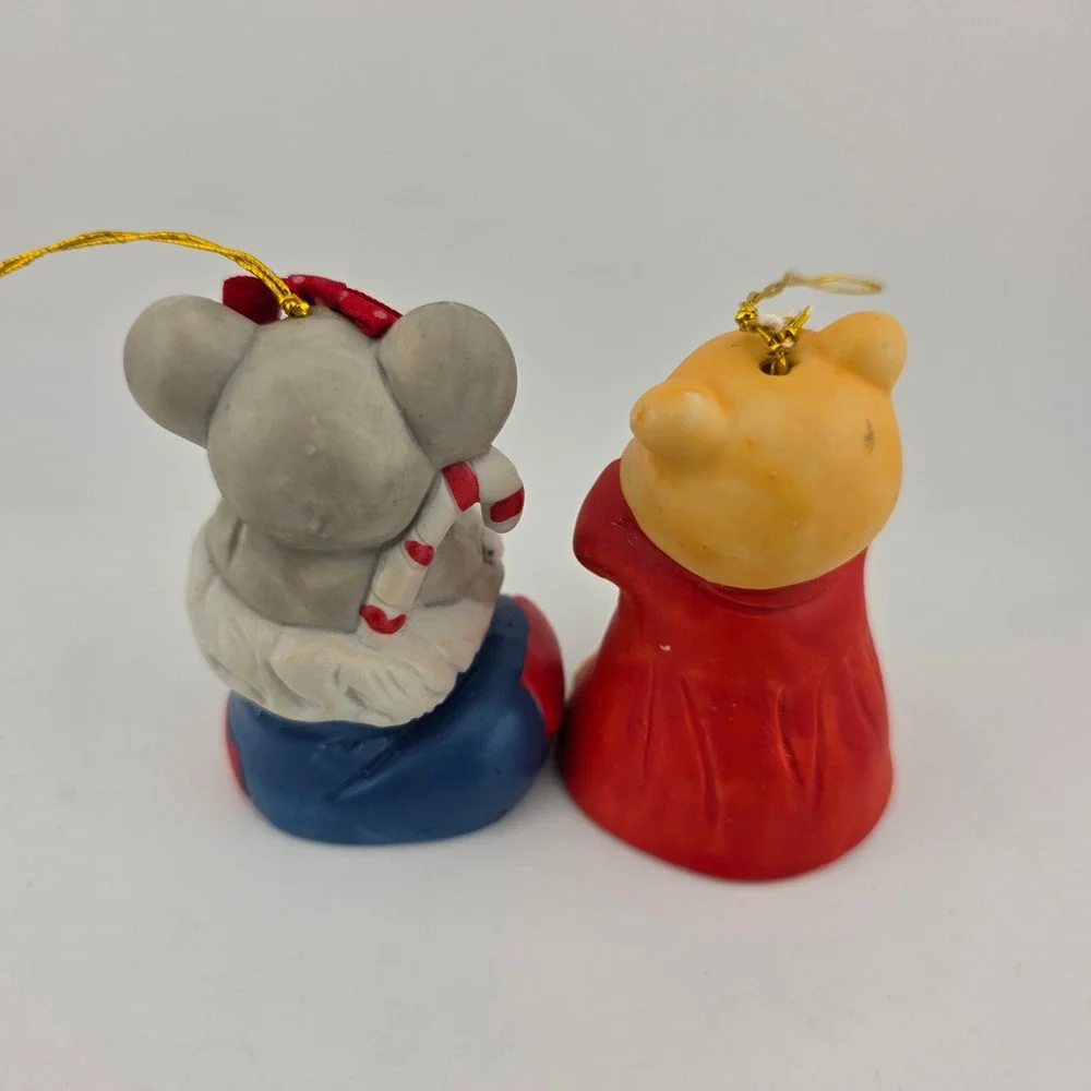 1986 Giftco Mouse‎ in Stocking & Sleepy Bear Nightgown Porcelain Bell Ornaments